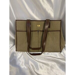 Vintage Etienne Aigner Canvas Handbag laptop beige and brown perfect work bag